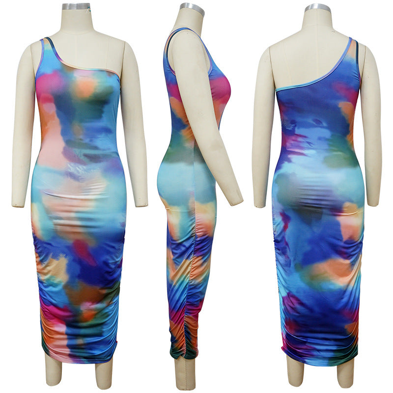 Sexy Printed One Shoulder Sexy Dress