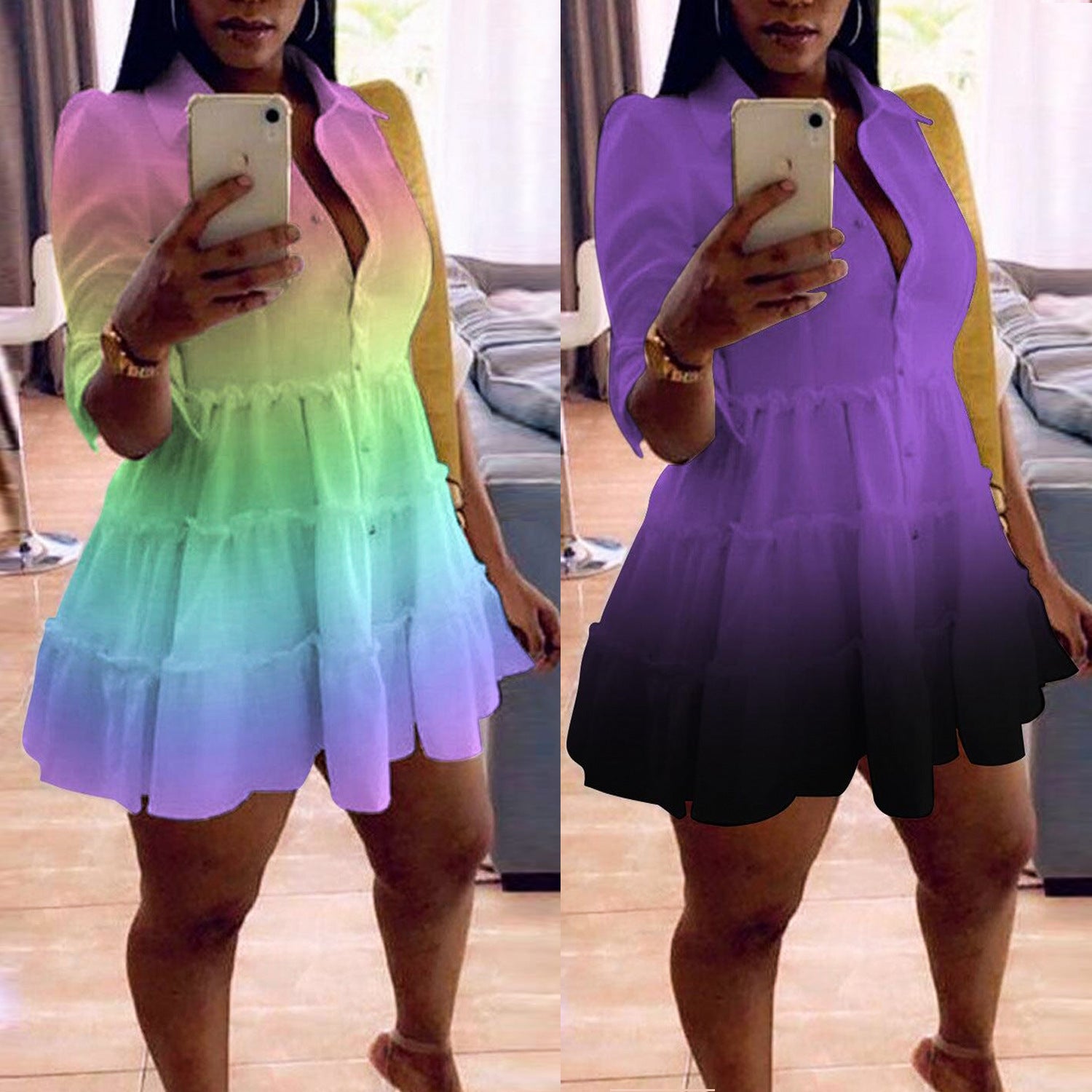 Sexy Plus Size Gradient Mini Dress