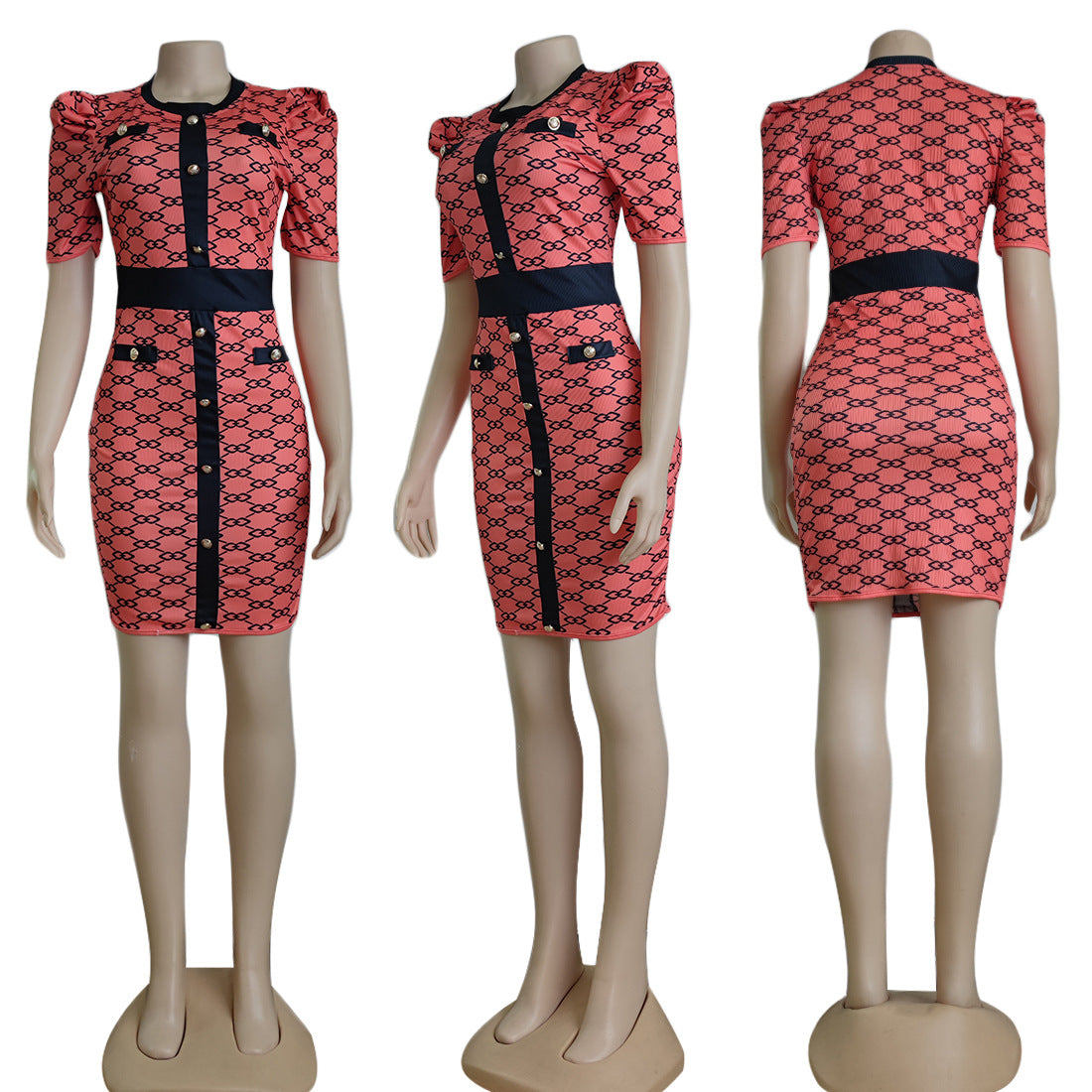 Sexy Elegant Printed Short Sleeve Bodycon Dress