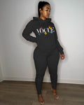 Sexy Plus Size Butterfly Print Long Sleeve Hooded Two Piece Pant Set