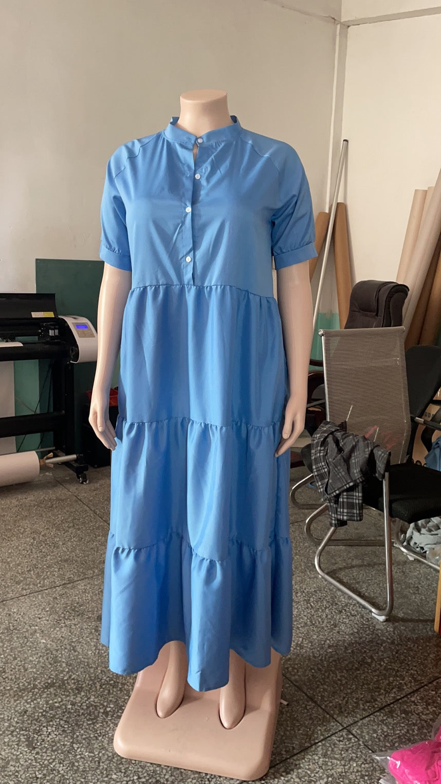 Sexy Plus Size Solid Short Sleeve Maxi Dress