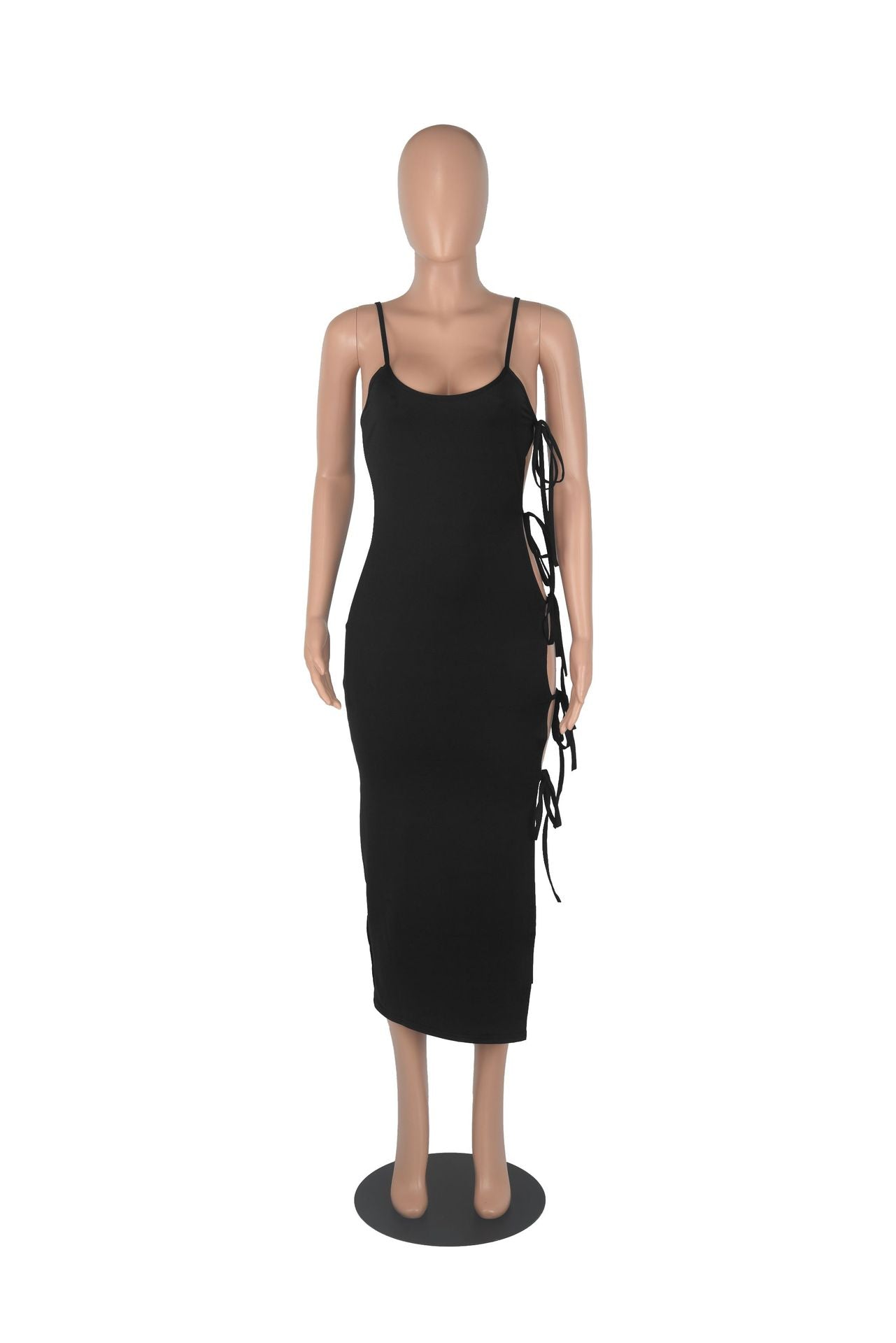 Sexy Sexy Solid Lace-Up Hollow Sling Dress