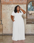 Sexy Plus Size Solid V Neck High Waist Maxi Dress