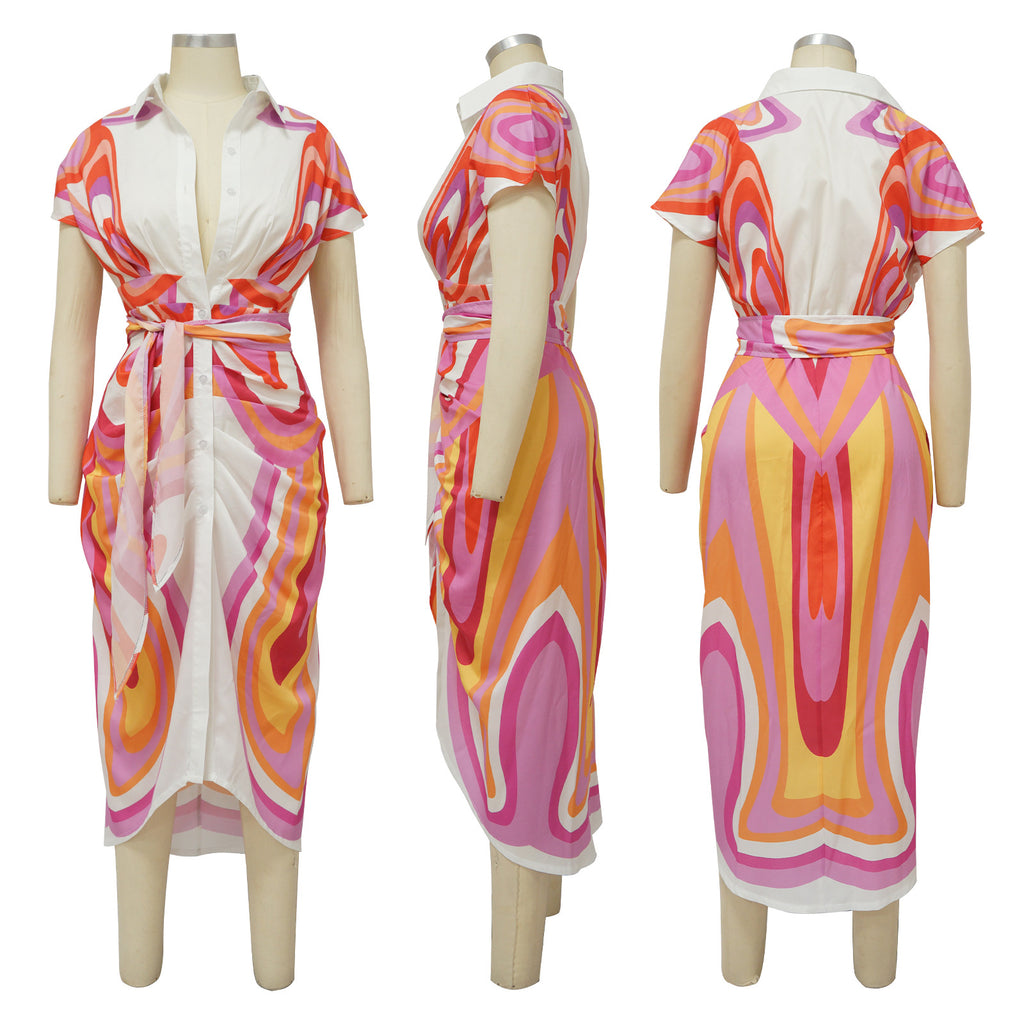 Sexy Sexy Printed Short Sleeve Midi Dress