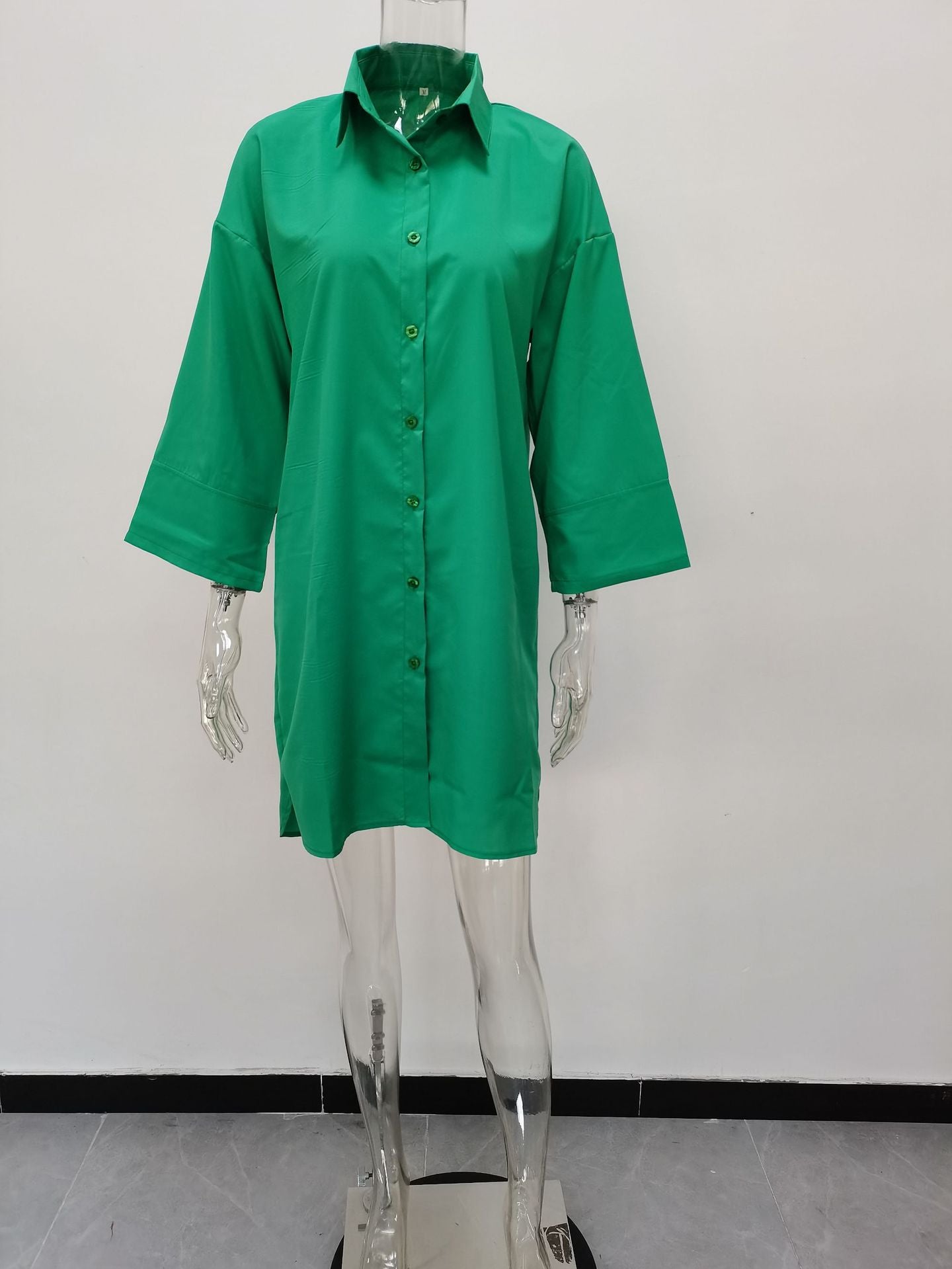 Sexy Plus Size Solid Turndown-Collar Loose Shirt Dress