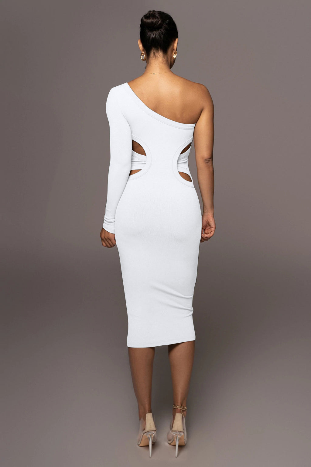 Sexy Solid One Shoulder Long Sleeve Slim Midi Dress