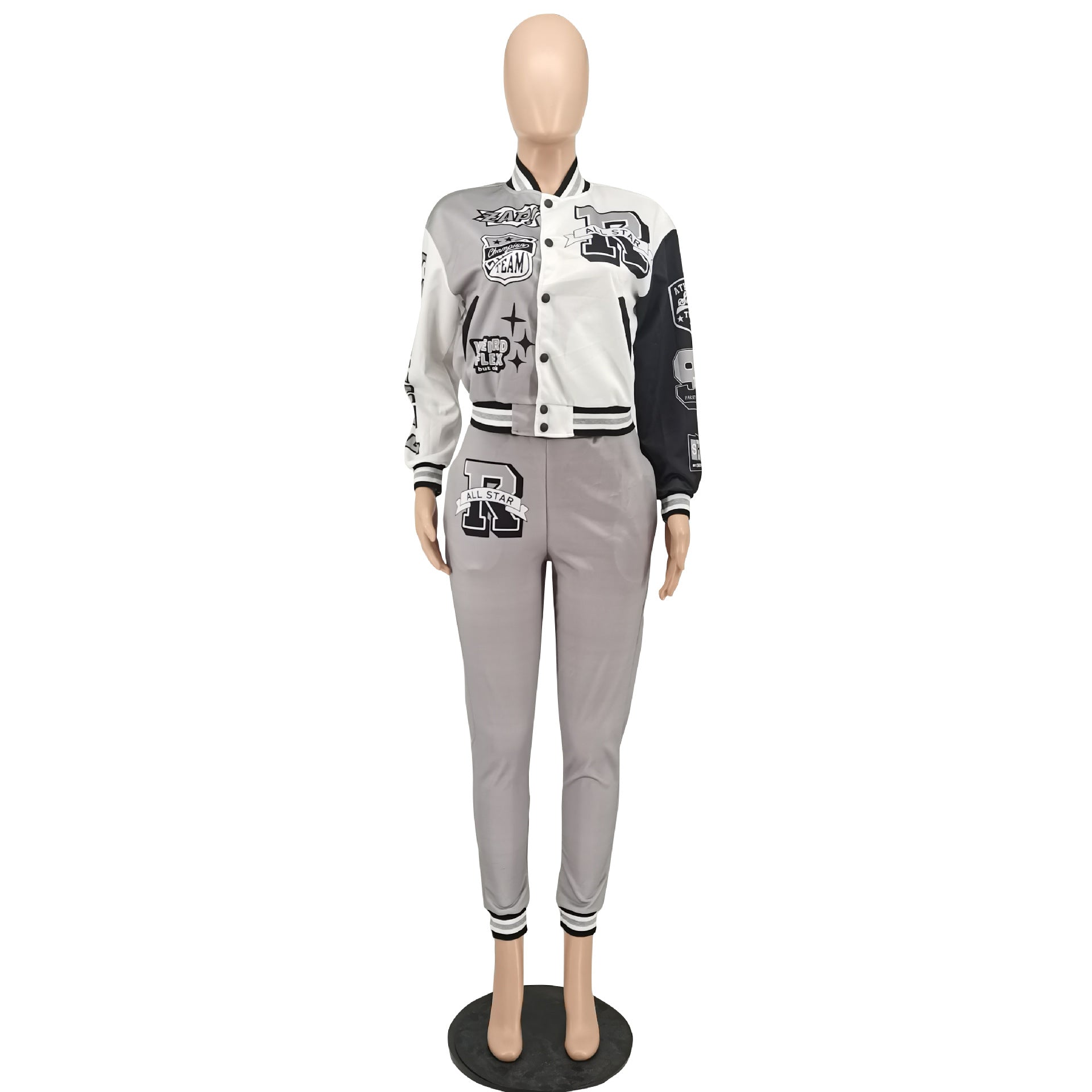 Sexy Casual Print Long Sleeve Jacket Coat And Tight Pants Two Piece Set