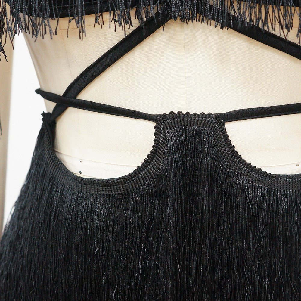 Sexy Lace-up Backless Tassel Mini Dress