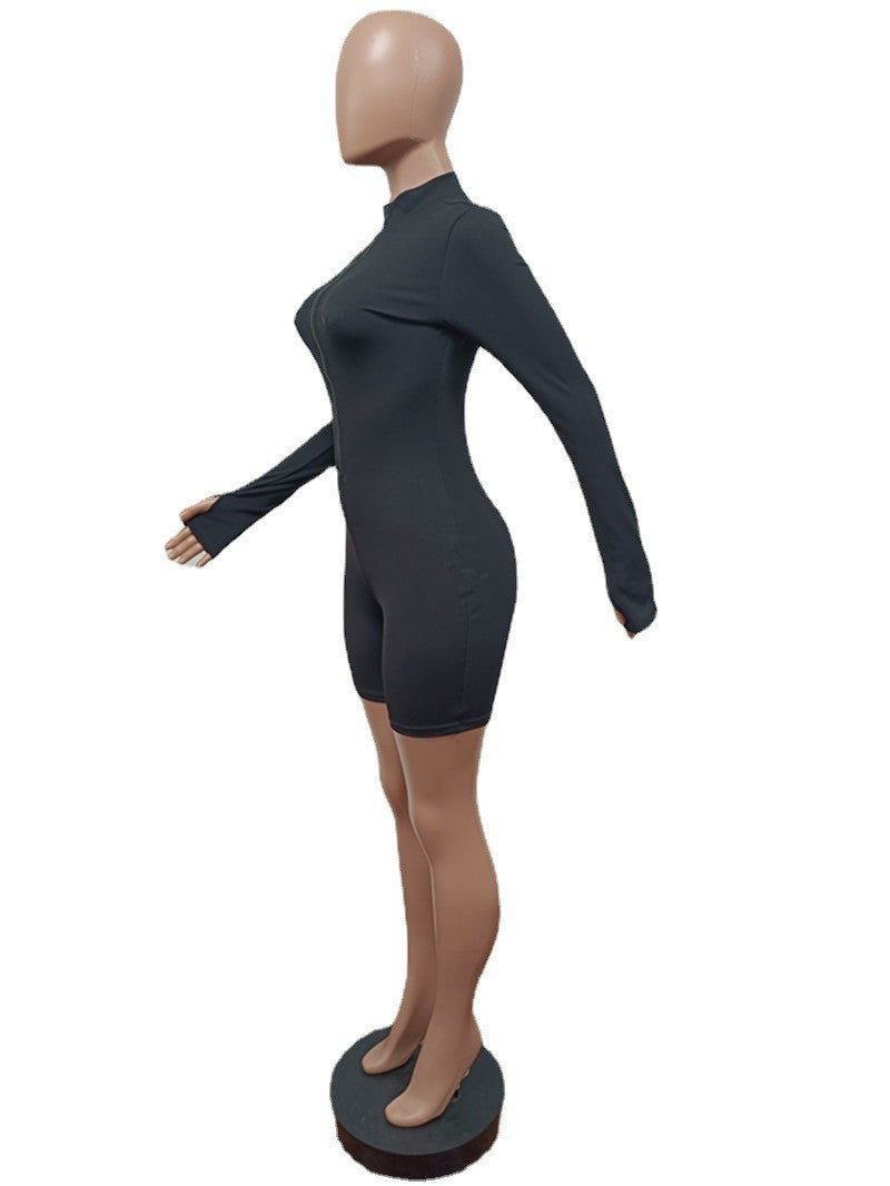 Sexy Solid Color Long Sleeve Slim Romper
