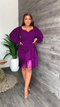 Sexy Solid Long Sleeve Tassel Mini Dress