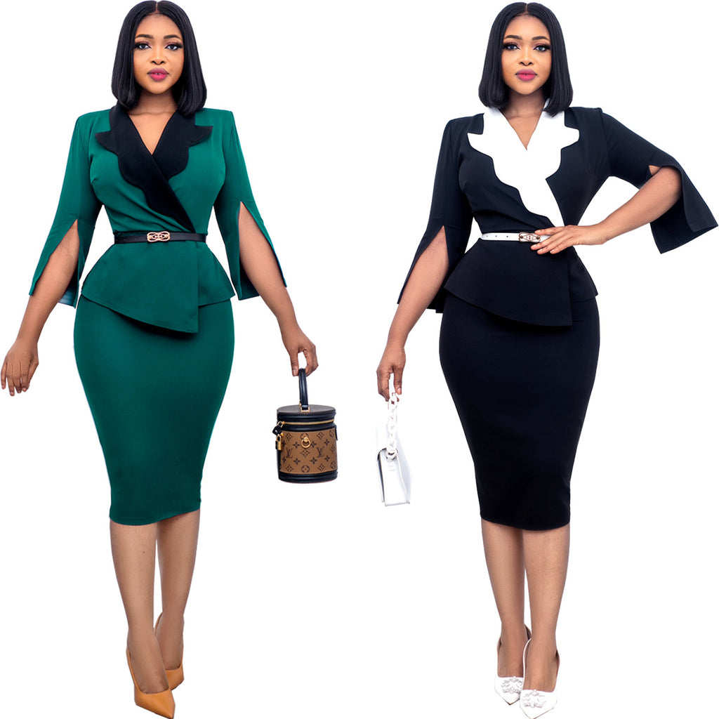 Sexy Elegant 3/4 Sleeve Peplum Dress (Without Belt)