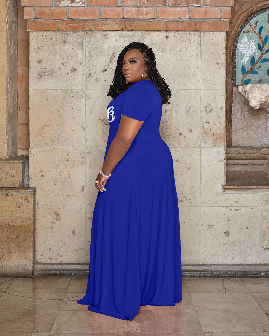Sexy Plus Size Pink Letter Print Short Sleeve Maxi Dress