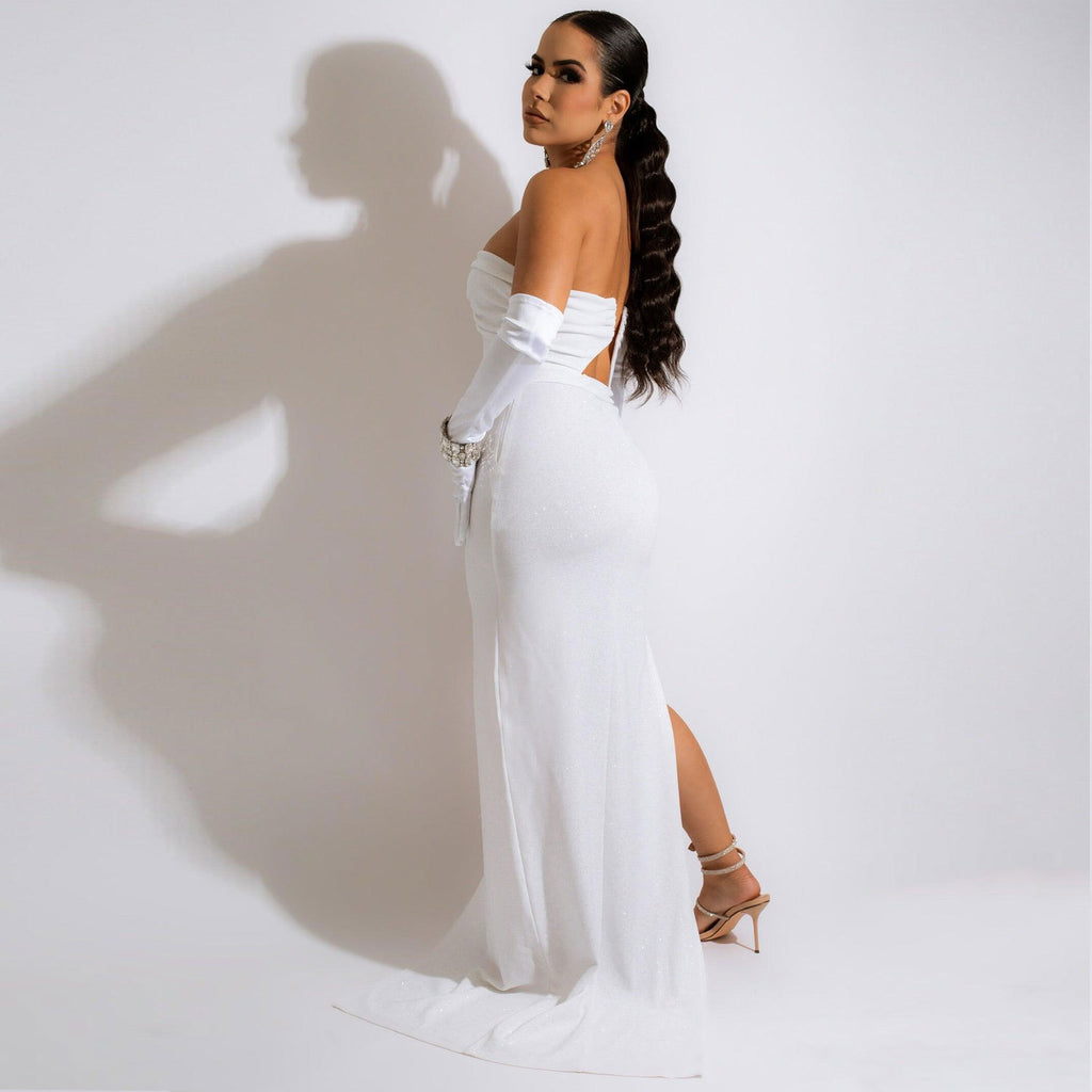 Sexy Sexy Solid Strapless Split Evening Dress (Without Sleeves)