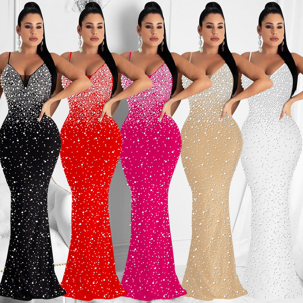 Sexy Sexy Hot Drilling Backless Sling Evening Dress