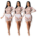 Sexy Sexy See Through Print Long Sleeve Mini Dress