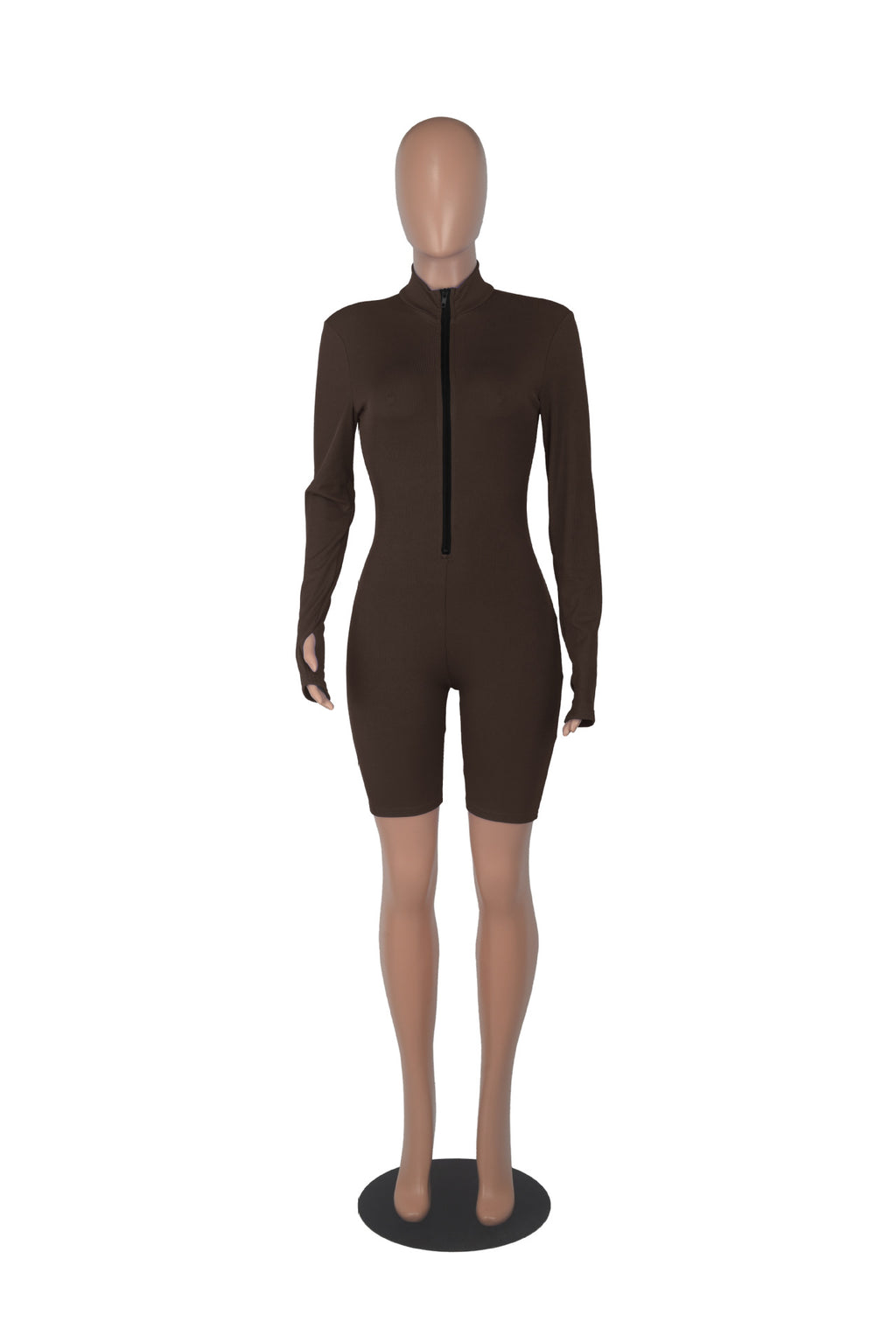 Sexy Solid Zipper Long Sleeve Sport Romper