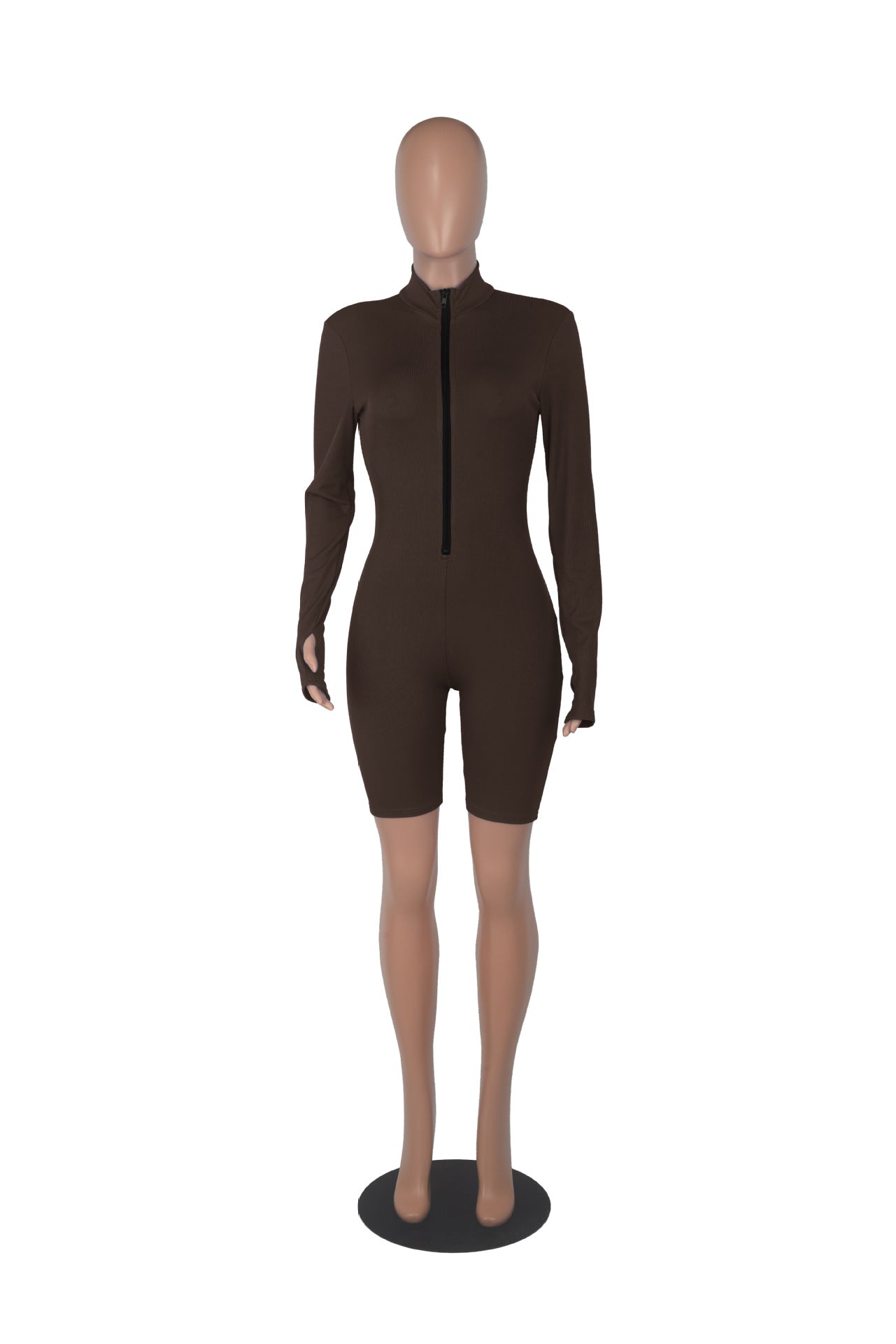 Sexy Solid Zipper Long Sleeve Sport Romper