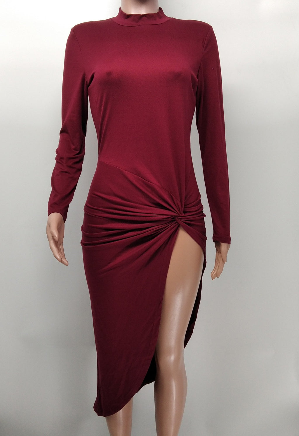 Sexy Solid Long Sleeve Split Slim Midi Dress