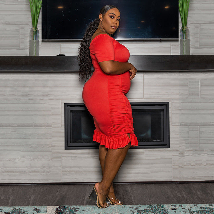 Sexy Plus Size Fashion Sexy Solid Color Drawstring Dress