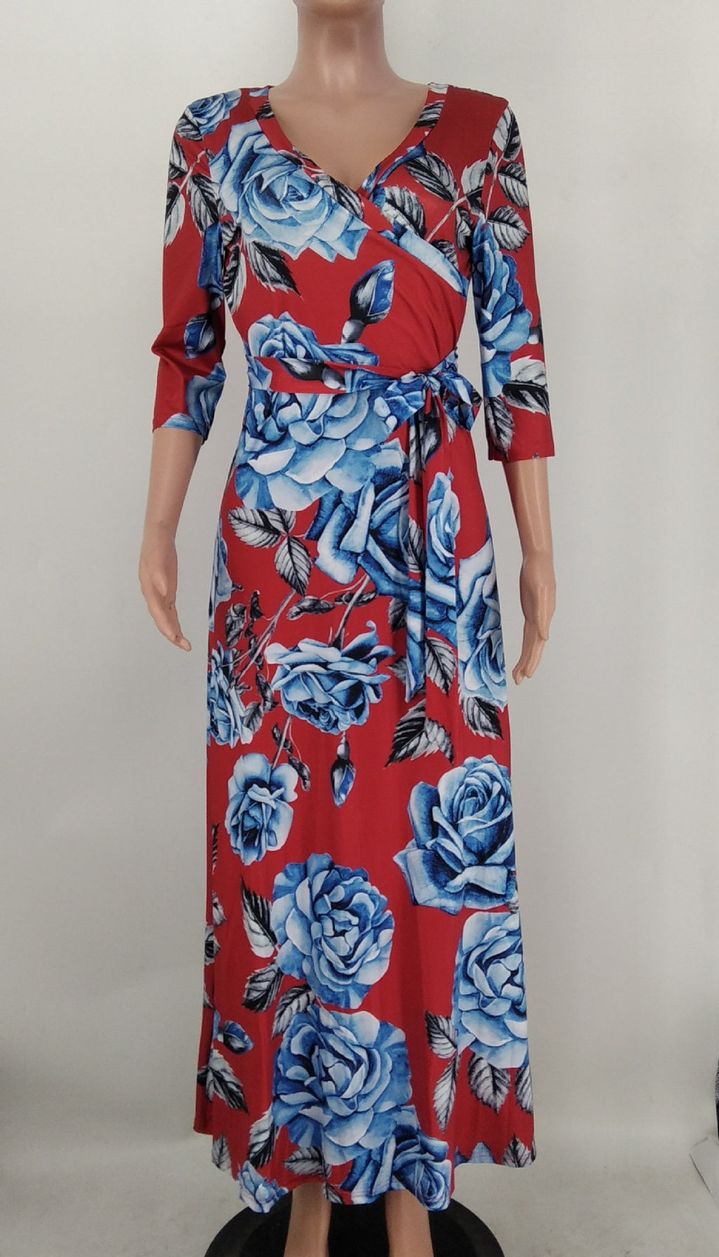 Sexy Plus Size Floral Print V Neck High Waist Maxi Dress