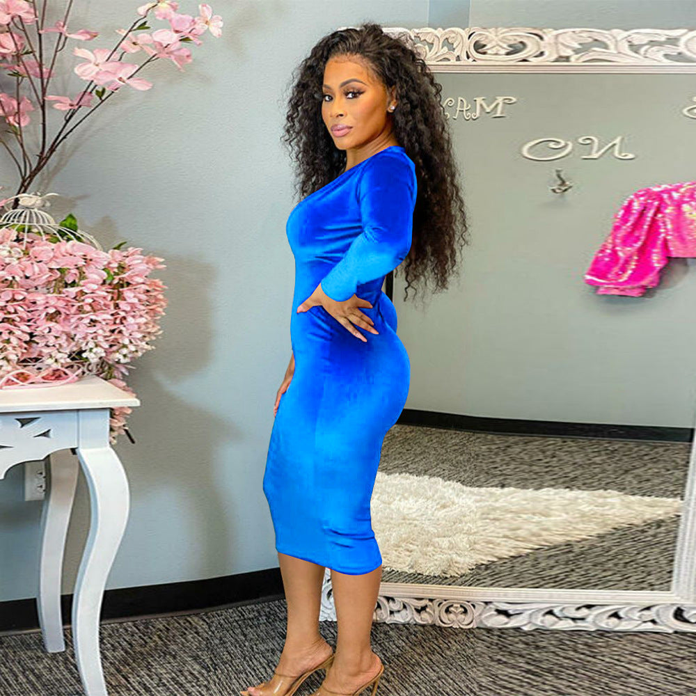 Sexy Sexy Velvet V Neck Long Sleeve Midi Dress