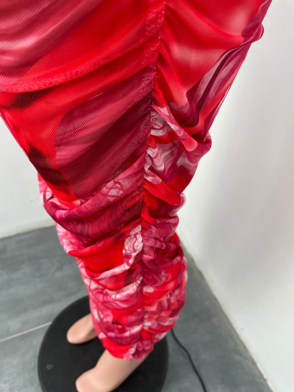Sexy Sexy Mesh Print Halter Ruched Maxi Dress