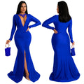 Sexy Solid Color Sexy V-Neck Slit Evening Dress