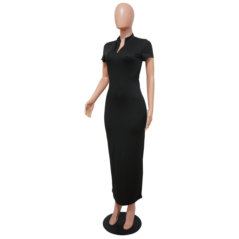 Sexy Solid Color Casual Short Sleeve Maxi Dress