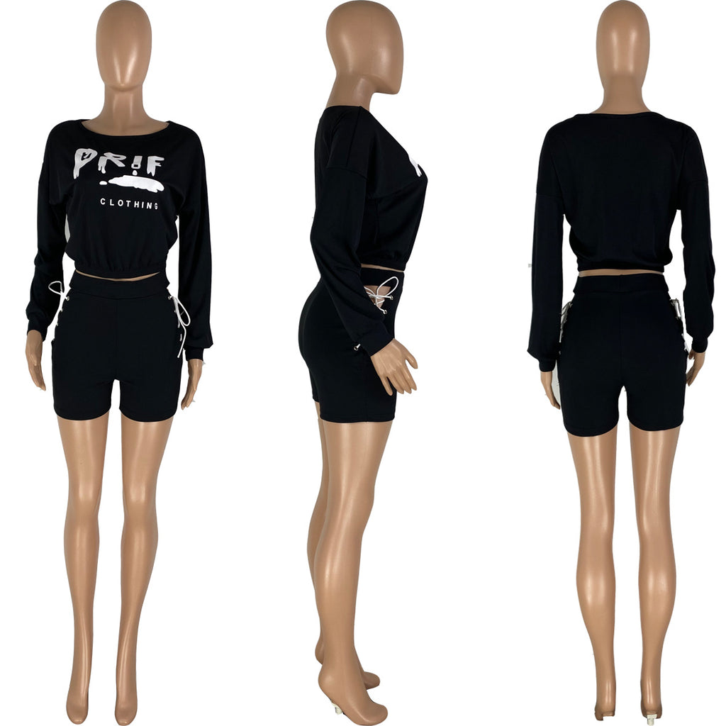 Sexy Casual Long Sleeve Short Print Two Piece Set