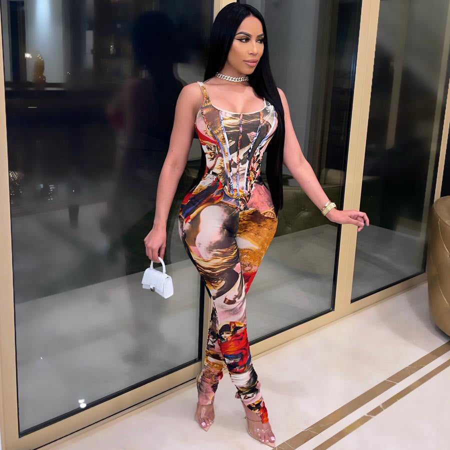 Sexy Sexy Printed Sleeveless One Piece Jumpsuit