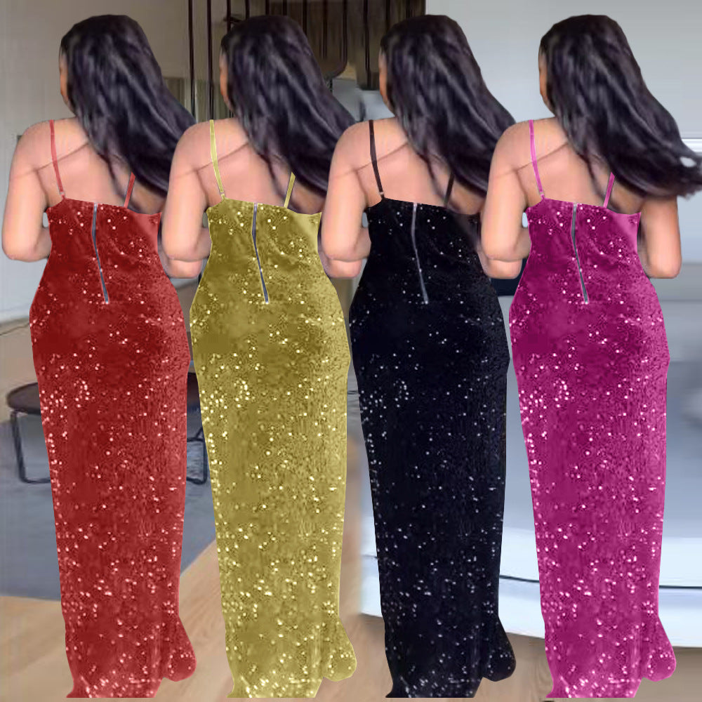 Sexy Plus Size Sexy Mesh Patchwork Sling Maxi Evening Dress