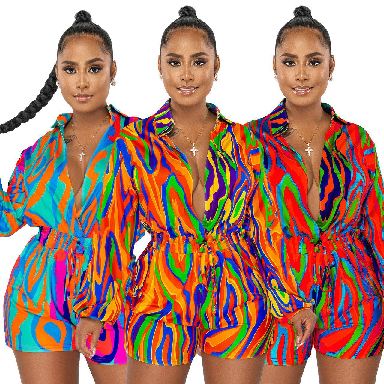 Sexy Casual Printed Long Sleeve Romper