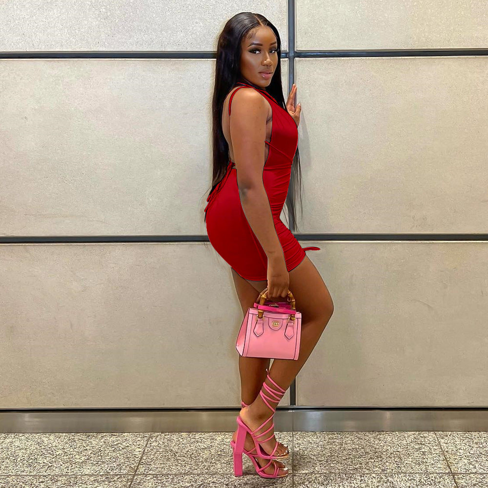 Sexy Sexy Deep V Neck Ruched Bandage Mini Dress