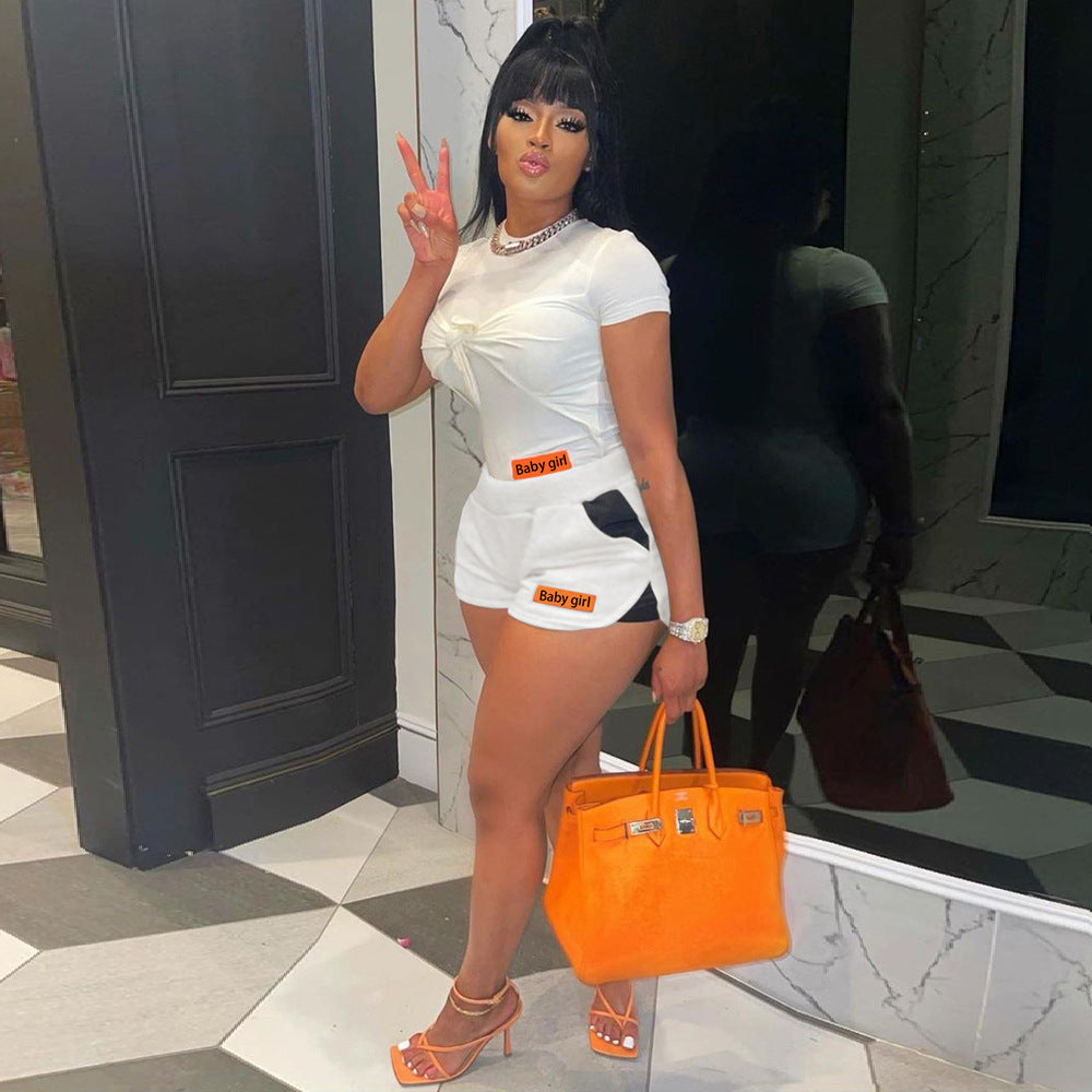 Sexy Casual Short Sleeve Two Piece Shorts Set