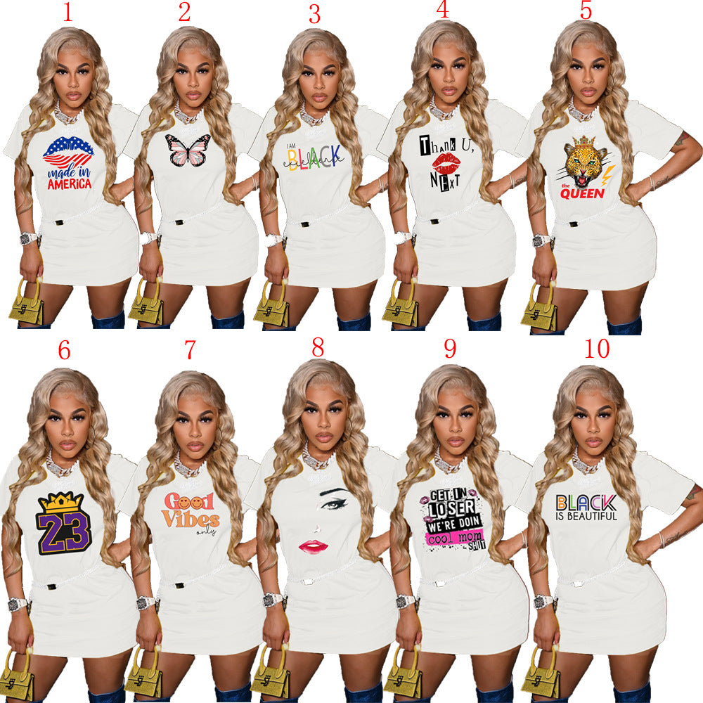 Sexy Casual Printed Short Sleeve O Neck T-Shirt Dress