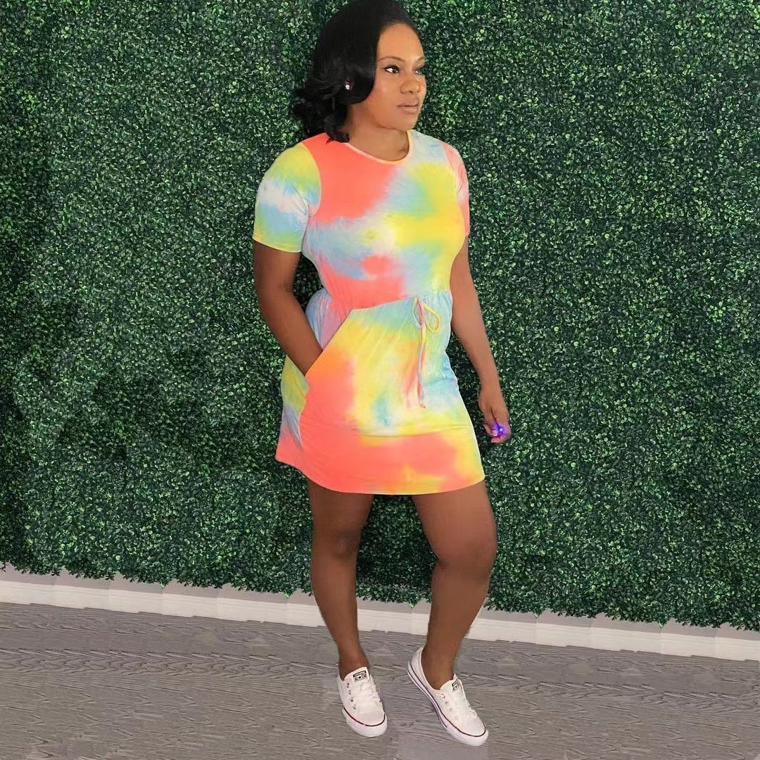 Sexy Tie Dye Print Short Sleeve Mini Dress