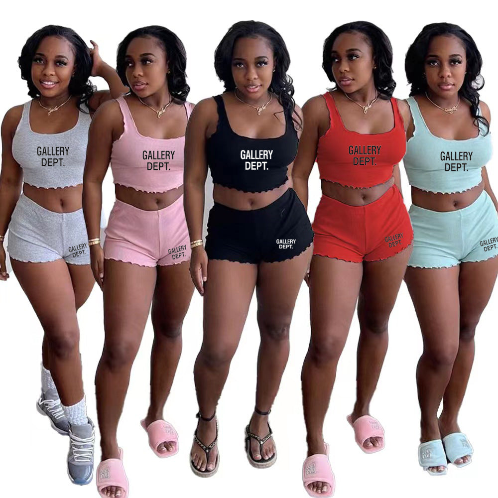 Sexy Letter Print Tank Tops And Shorts Sport Suit