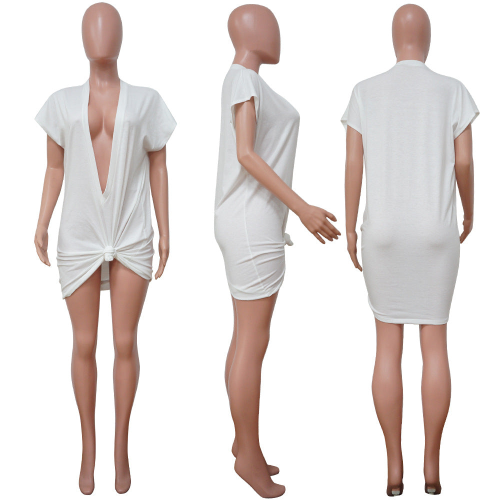 Sexy Solid Color Sexy Deep V Neck Dress