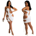 Sexy Solid Color Tube Top Sexy Nightclub Hollow Tie Up Mini Dress
