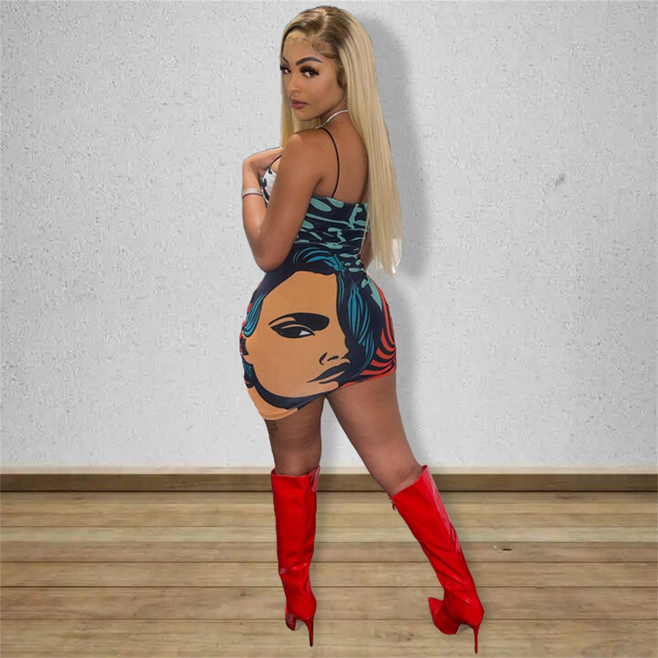 Sexy Sexy Printed Spaghetti Strap Slim Mini Dress