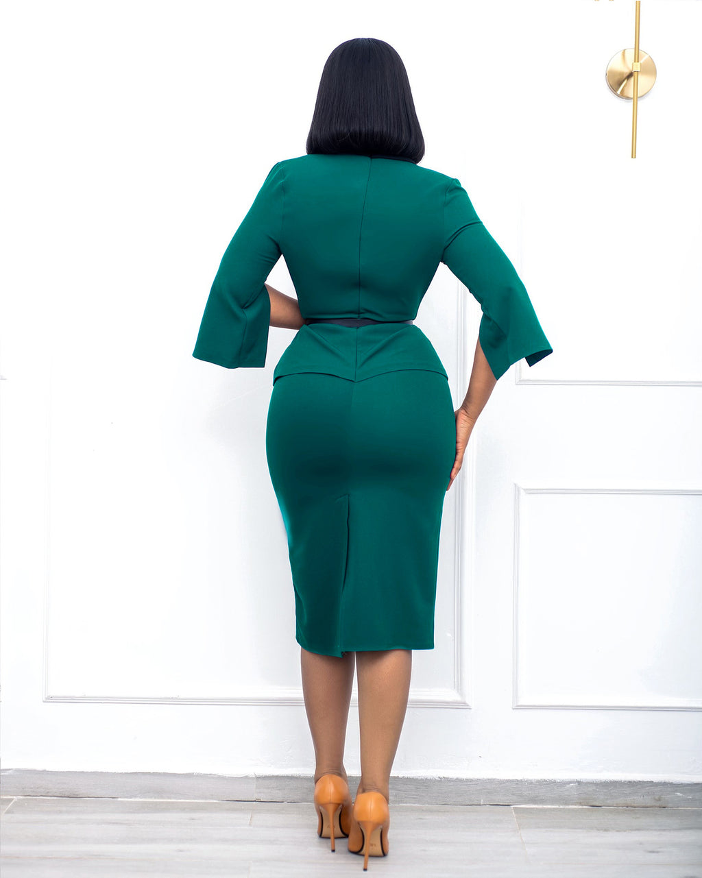 Sexy Elegant 3/4 Sleeve Peplum Dress (Without Belt)