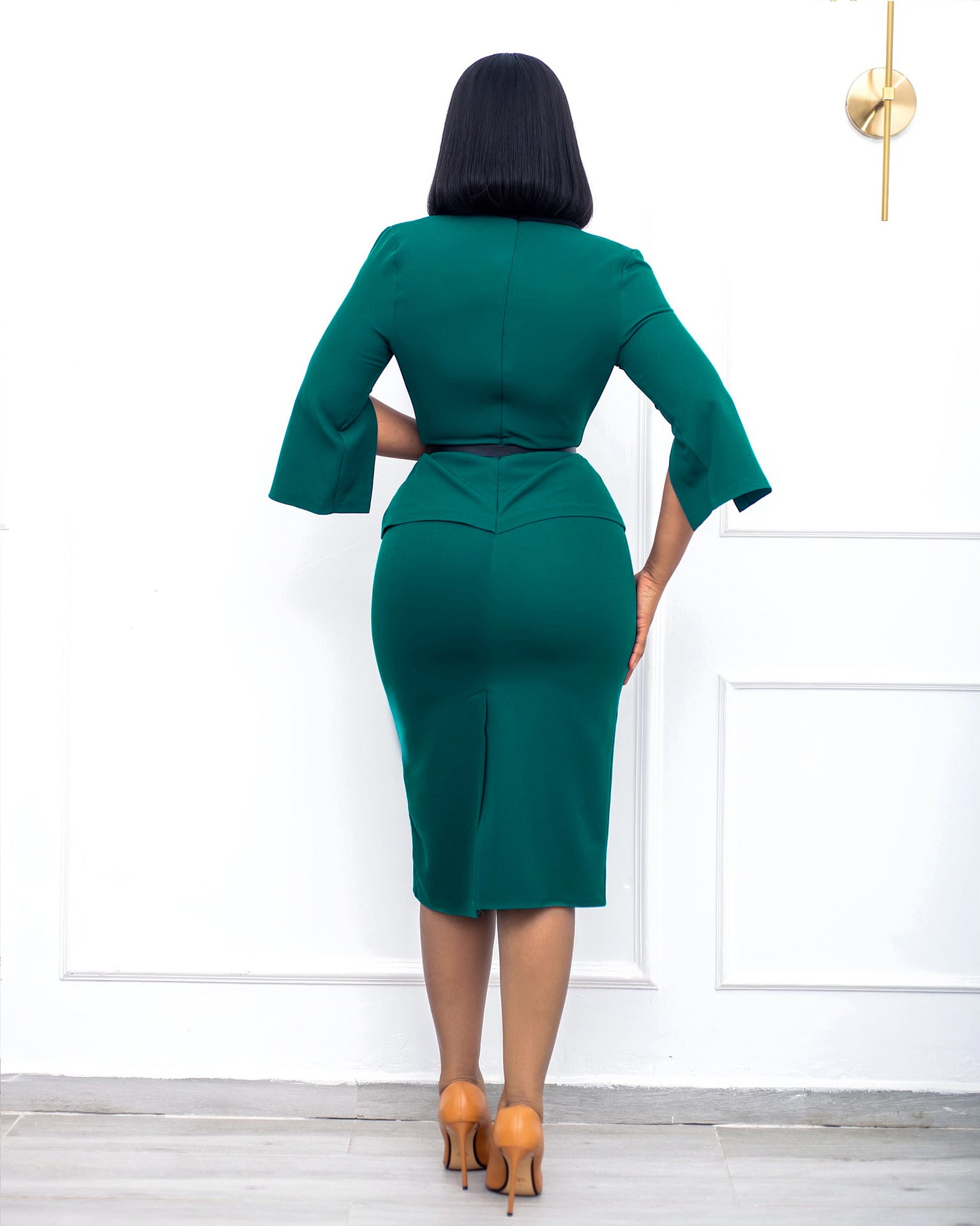 Sexy Elegant 3/4 Sleeve Peplum Dress (Without Belt)