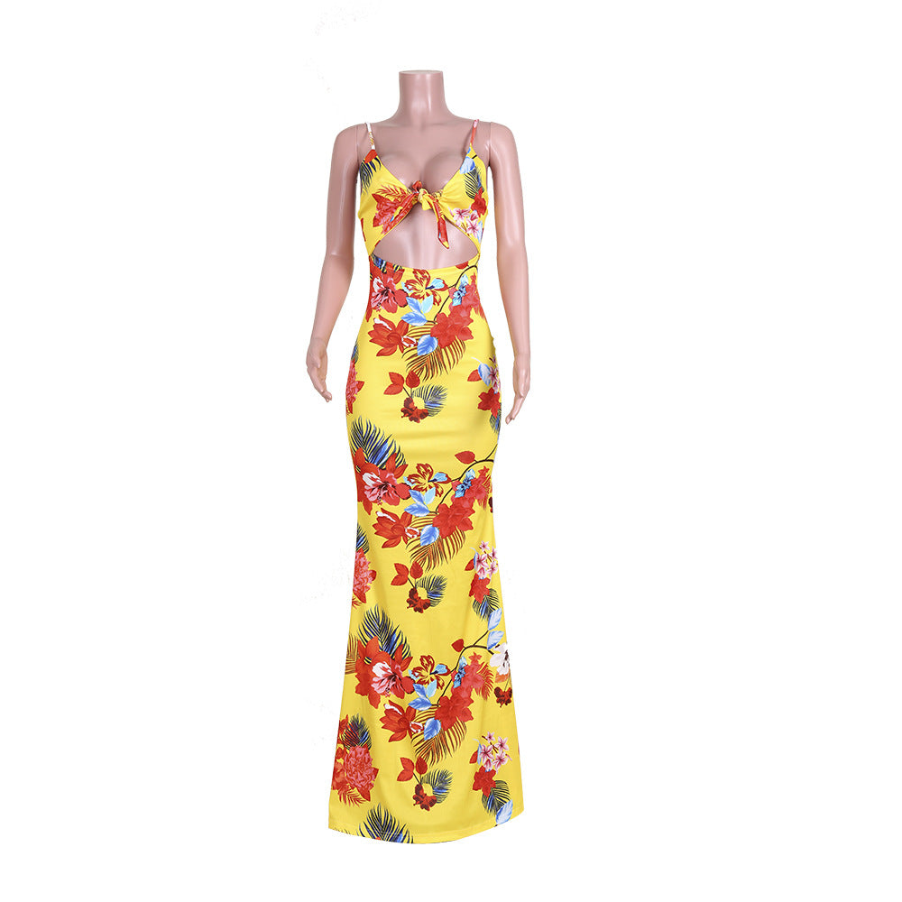 Sexy Plus Size Floral Print Sling Maxi Dress