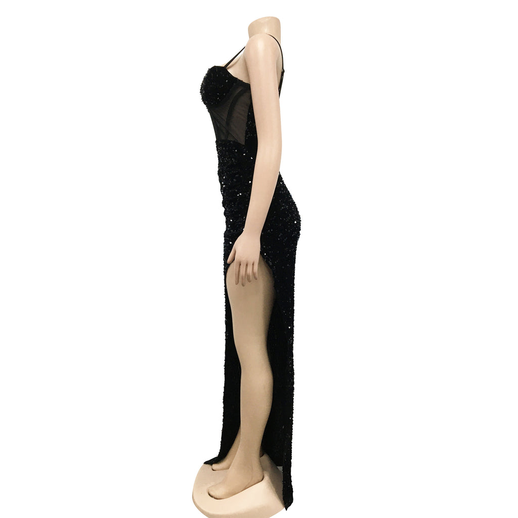 Sexy Sexy Sequin High Split Sling Long Evening Dress