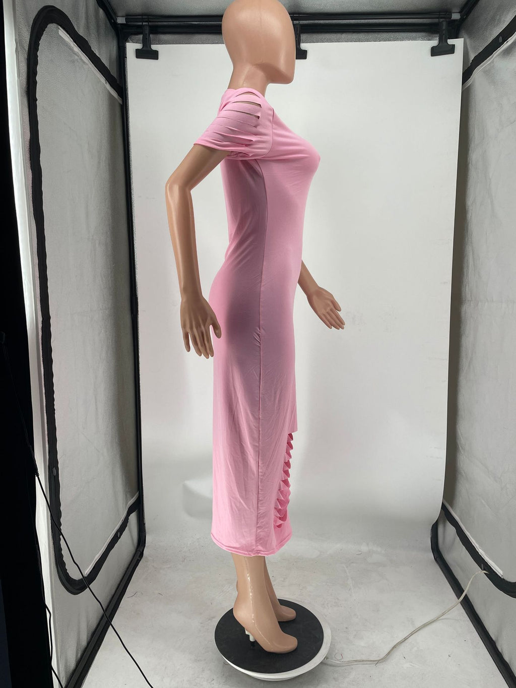 Sexy Solid Hole Short Sleeve Maxi Dress
