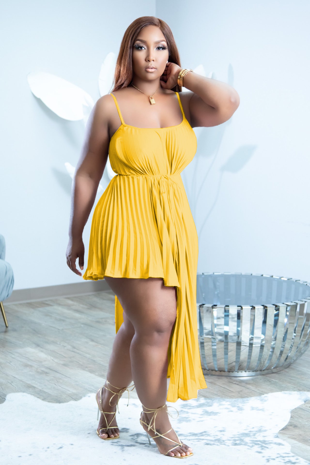 Sexy Sexy Irregular Pleated Sling Midi Dress