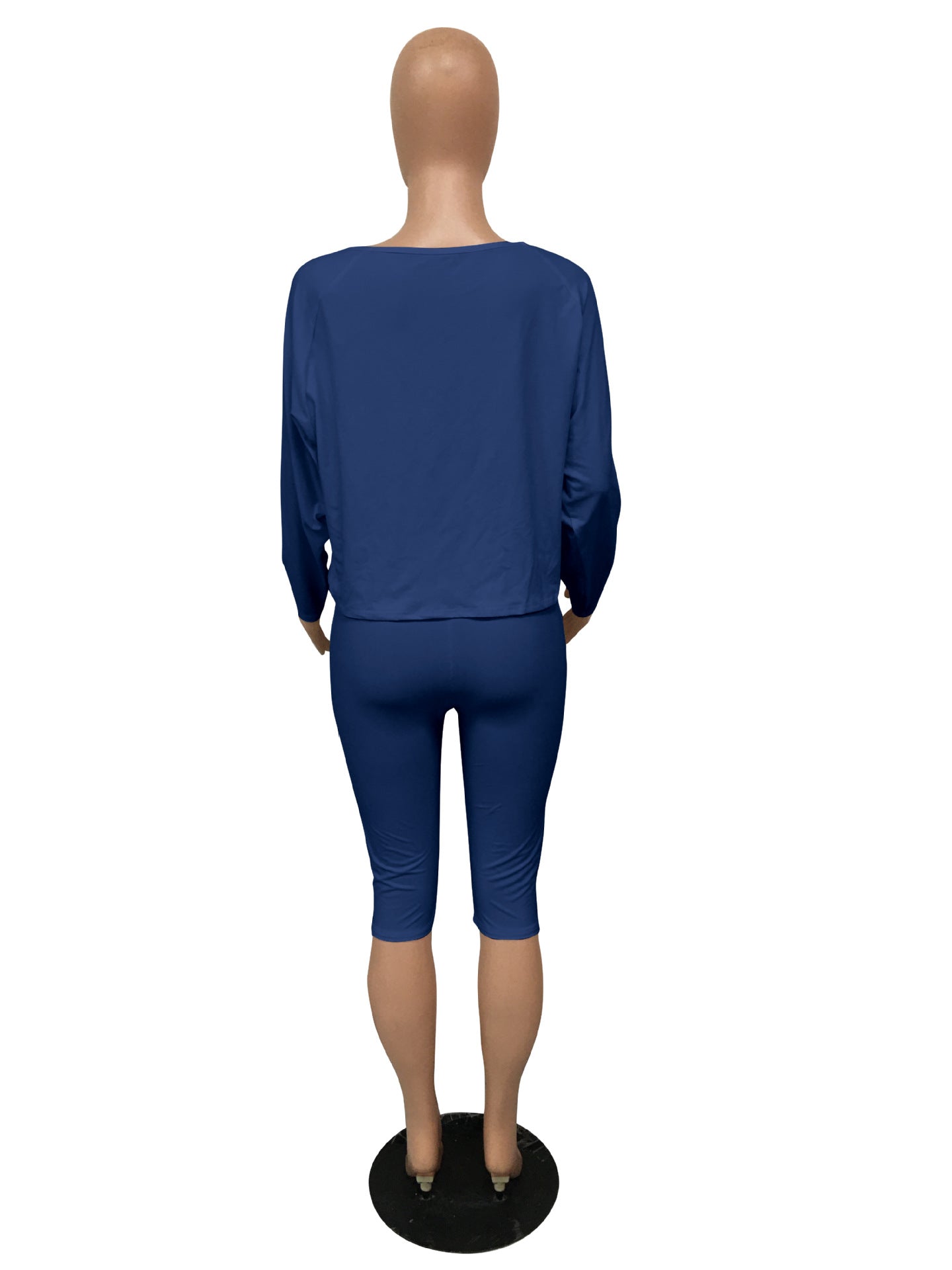 Sexy Solid Long Sleeve Top+Knee Length Pants 2 Piece Sets