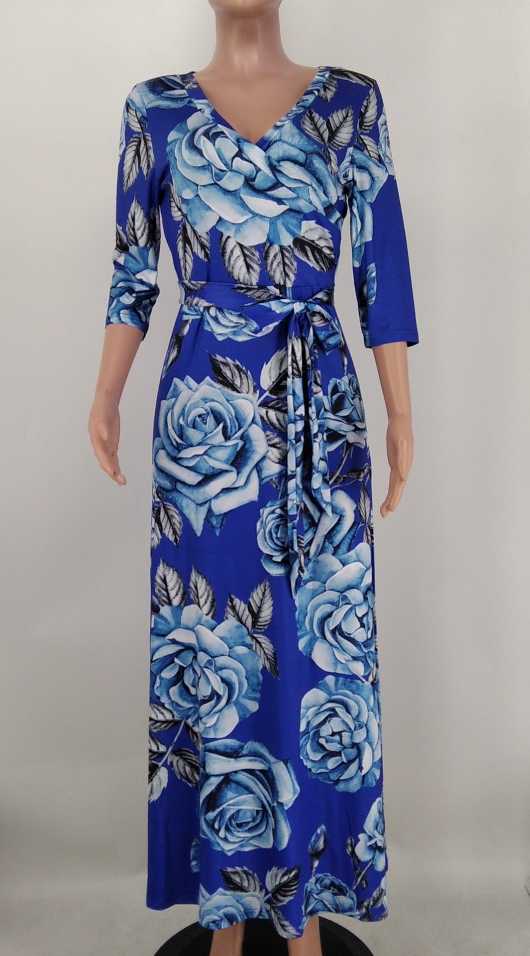 Sexy Plus Size Floral Print V Neck High Waist Maxi Dress
