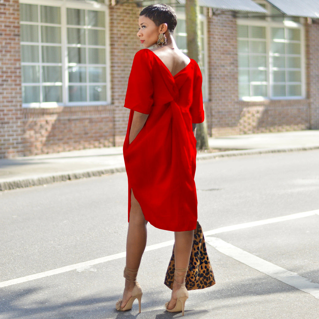 Sexy Solid Split Knotted Casual Midi Dress