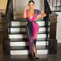 Sexy Sexy Printed V Neck Short Sleeve Sashes Maxi Dress